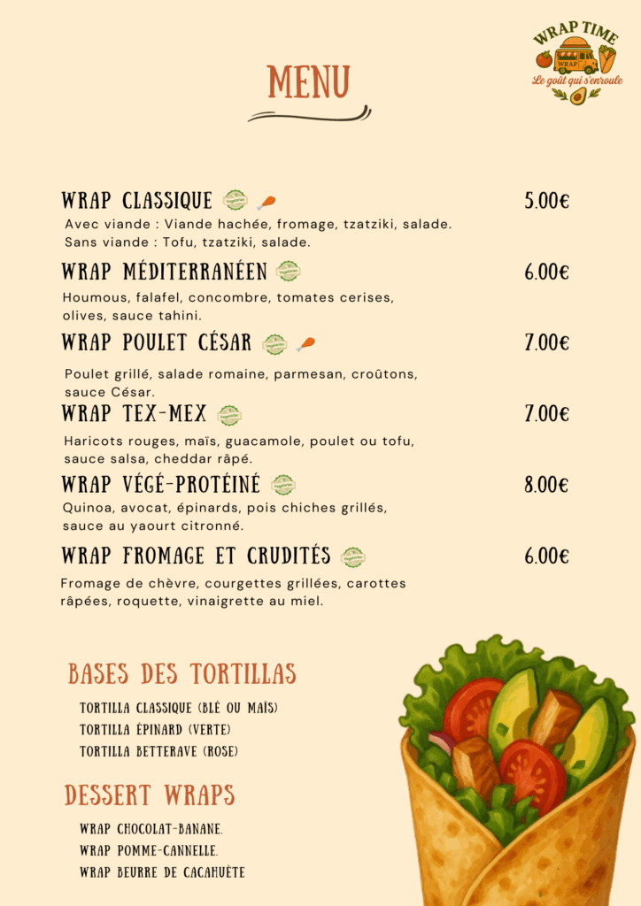 Menu de Wraps